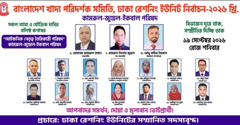 বাংলাদেশ খাদ্য পরিদর্শক সমিতির ঢাকা রেশনিং ইউনিট কমিটির নির্বাচন আজ