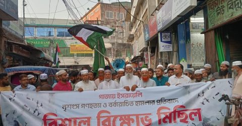 গাজায় ইসরায়েলি গণহত্যা প্রতিবাদে পাবনা জেলা জামায়াতের বিক্ষোভ মিছিল