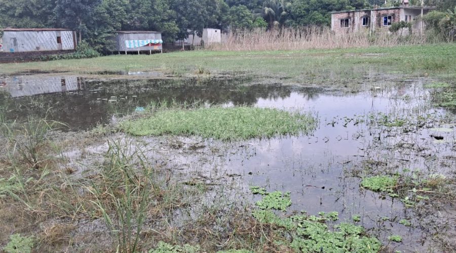 সিরাজদিখান বড়াম সরকারি প্রাথমিক বিদ্যালয়ের মাঠে জলাবদ্ধতা ! খেলাধুলা বন্ধ ছাত্রছাত্রীদের